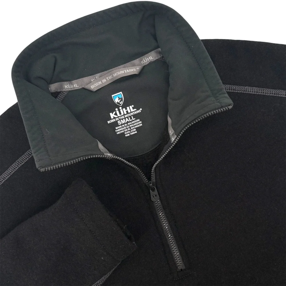 KUHL Mens Black Quarter Zip Fleece Pullover Small Contrast Stitching RN 108846